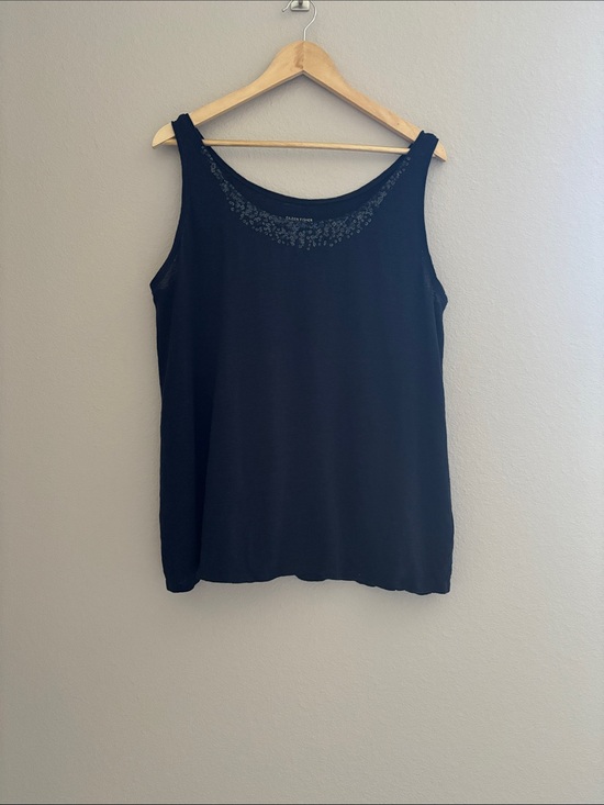 Eileen Fisher Tops - Eileen Fisher Navy Linen Embellished Scoop Neck Tank Top Sequins Size XL